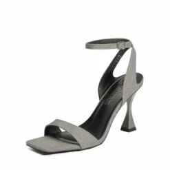 Square Toe Ankle Strap Stiletto Sandals SILVER GRAY -DREAM PAIRS Sales 1 73
