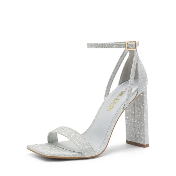 Women's Open Toe Chunky High Heel Sandals SILVER 4 Women's Open Toe Chunky High Heel Sandals SILVER - Image 2