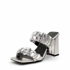 Women's Square Toe Strap Chunky Heel Mules SILVER 10 Women's Square Toe Strap Chunky Heel Mules SILVER -DREAM PAIRS Sales 1 85