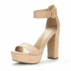 Chunky High Heel Platform Sandals NUDE SUEDE