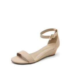 Open Toe Low Wedge Sandals NUDE SUEDE -DREAM PAIRS Sales 1 92