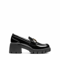 Chunky Slip-On Loafers BLACK-PAT -DREAM PAIRS Sales 1001 BLACK PAT2