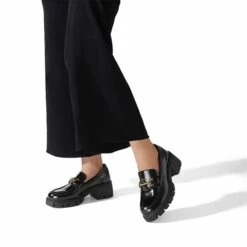 Chunky Slip-On Loafers BLACK-PAT -DREAM PAIRS Sales 1001 BLACK PAT6