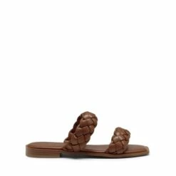 Two Straps Square Toe Braided Flat Sandals BROWN -DREAM PAIRS Sales 1002 棕色 2