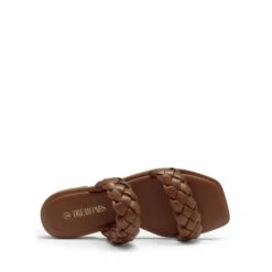 Two Straps Square Toe Braided Flat Sandals BROWN -DREAM PAIRS Sales 1002 棕色 3