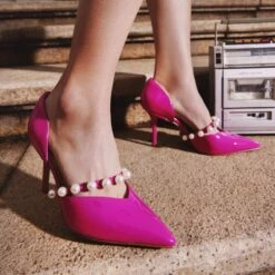 Pearl Straps Pointed Toe Stiletto Heel Pumps HOT PINK 13 Pearl Straps Pointed Toe Stiletto Heel Pumps HOT PINK -DREAM PAIRS Sales 1004 12042