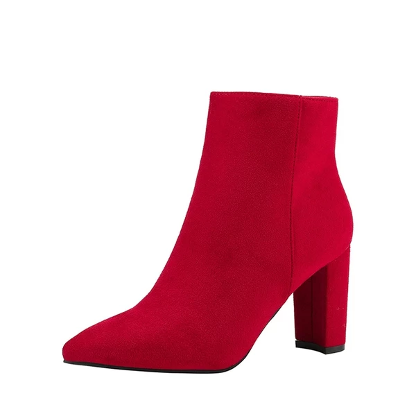 Sianna Chunky High Heel Ankle Booties RED 6 Sianna Chunky High Heel Ankle Booties RED - Image 4