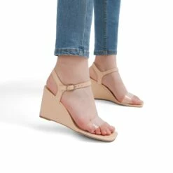 Square Toe Slingback Wedge Sandals NUDE CLEAR -DREAM PAIRS Sales 1005 DREAM PAIRS Women SDPW224W NUDE CLEAR 5