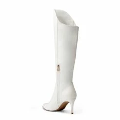 Front Page 23 Side Zipper Stiletto Knee High Boots WHITE-PU