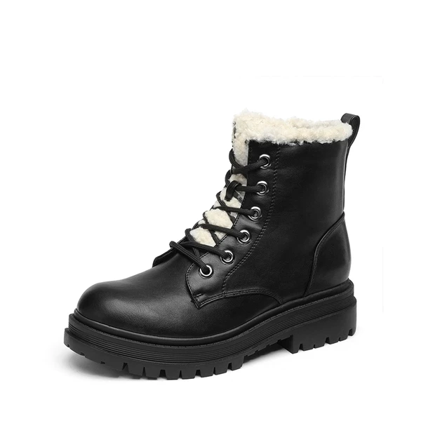 Flat Lace Up Ankle Combat Boots BLACK FURRY 7 Flat Lace Up Ankle Combat Boots BLACK FURRY - Image 5