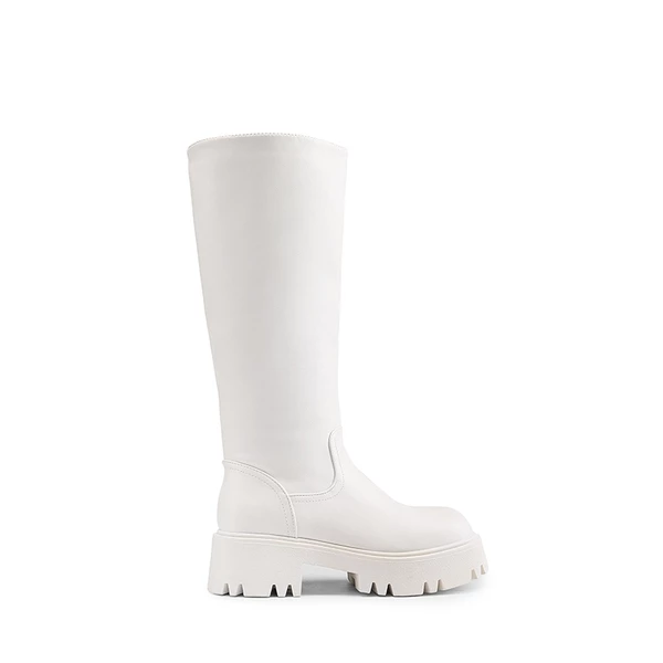 Platform Lug Sole Knee High Boots WHITE 7 Platform Lug Sole Knee High Boots WHITE - Image 5