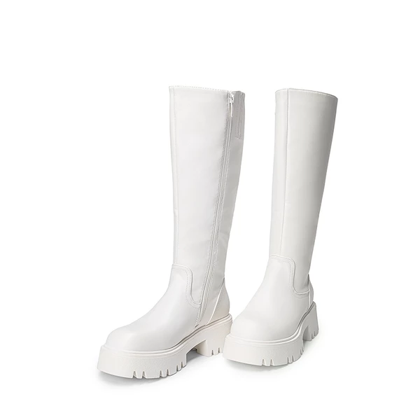 Platform Lug Sole Knee High Boots WHITE 6 Platform Lug Sole Knee High Boots WHITE - Image 4