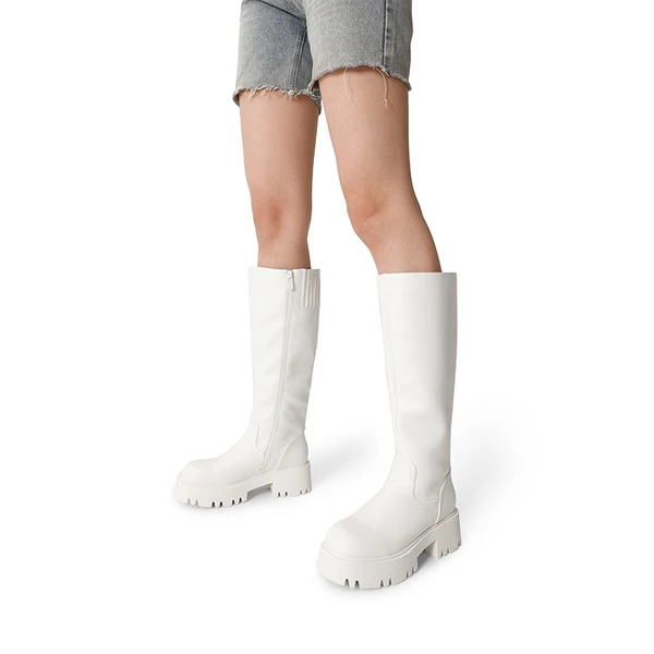 Platform Lug Sole Knee High Boots WHITE 3 Platform Lug Sole Knee High Boots WHITE