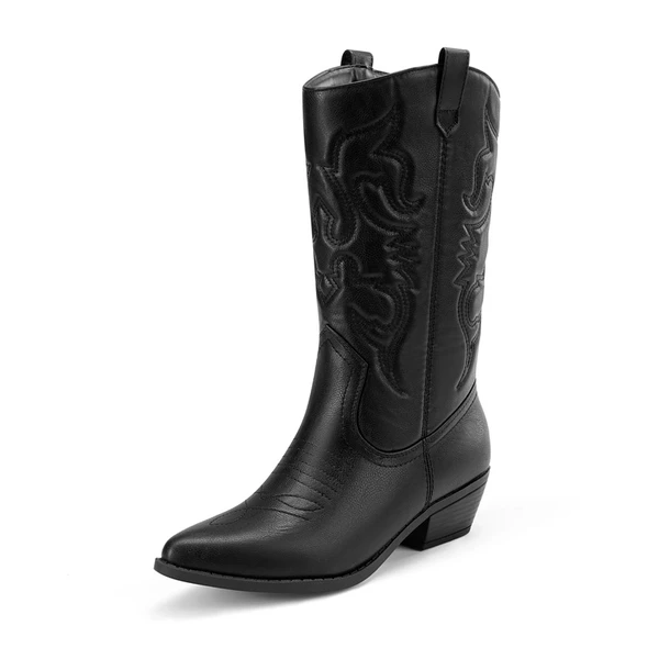 Mid Calf Western Cowboy Boots BLACK 4 Mid Calf Western Cowboy Boots BLACK - Image 2