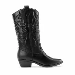 Mid Calf Western Cowboy Boots BLACK