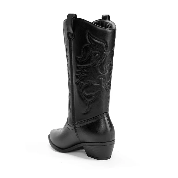 Mid Calf Western Cowboy Boots BLACK 5 Mid Calf Western Cowboy Boots BLACK - Image 3
