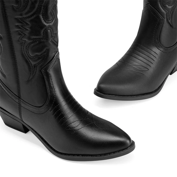 Mid Calf Western Cowboy Boots BLACK 6 Mid Calf Western Cowboy Boots BLACK - Image 4