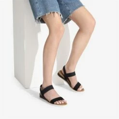 Ankle Elastic Strap Espadrille Flat Sandals BLACK SUEDE