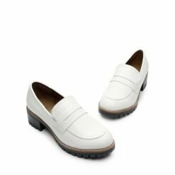Casual Dress Chunky Penny Loafers WHITE-PU