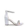 Ankle-Strap Rhinestone Chunky Heel Sandals WHITE-SATIN