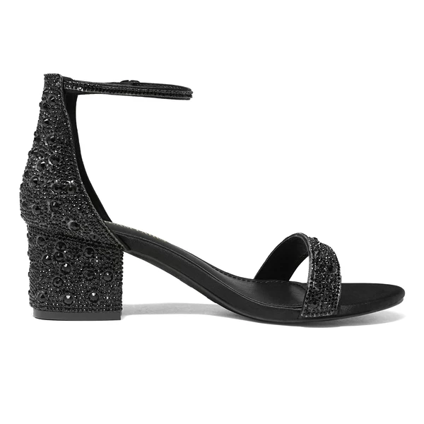 Rhinestone Low Chunky Heel Sandals BLACK RHINESTONE 5 Rhinestone Low Chunky Heel Sandals BLACK RHINESTONE - Image 3