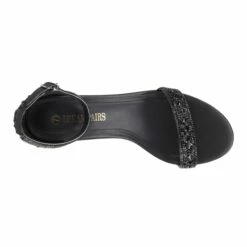 Rhinestone 3-Inch Chunky Heel Sandals BLACK RHINESTONE