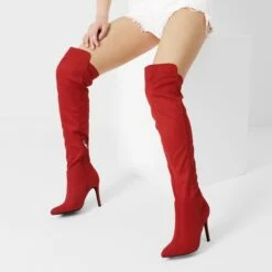 Stretch Pointed Toe Stiletto Over The Knee Boots RED SUEDE
