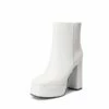 Square Toe Platform Ankle Boots WHITE