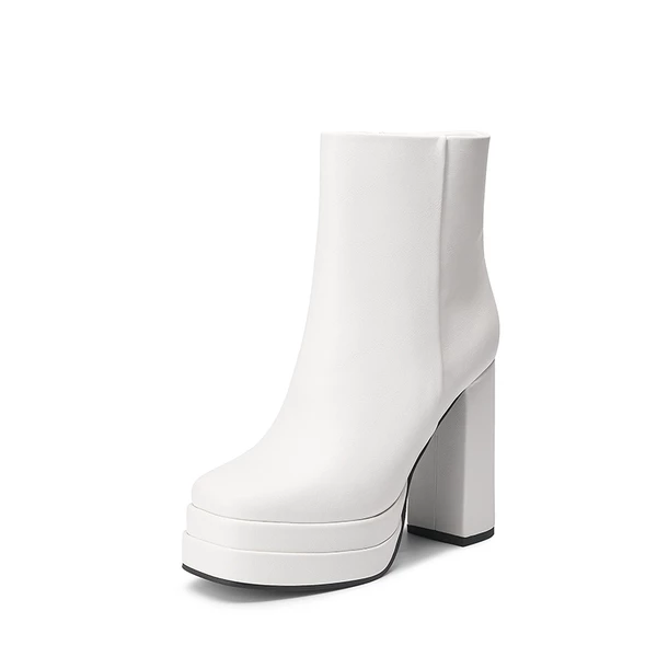 Square Toe Platform Ankle Boots WHITE 3 Square Toe Platform Ankle Boots WHITE