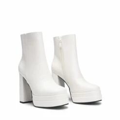 Square Toe Platform Ankle Boots WHITE 13 Square Toe Platform Ankle Boots WHITE -DREAM PAIRS Sales 1022 WHITE 5