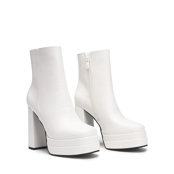 Square Toe Platform Ankle Boots WHITE 7 Square Toe Platform Ankle Boots WHITE - Image 5