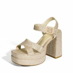 Square Toe Ankle-Strap Platform Chunky Heel Sandals GOLD GLITTER -DREAM PAIRS Sales 1023 GOLD GLITTER 1