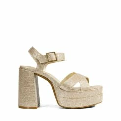 Square Toe Ankle-Strap Platform Chunky Heel Sandals GOLD GLITTER -DREAM PAIRS Sales 1023 GOLD GLITTER 2
