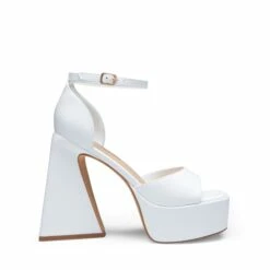 Chunky Ankle-Strap Platform Heel Sandals WHITE-PU