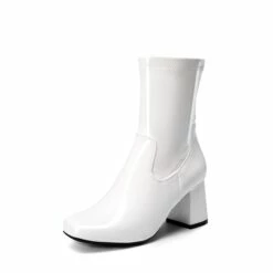 Mid Calf Square-Toe Gogo Boots WHITE-PAT -DREAM PAIRS Sales 1025 WHITE PAT 1
