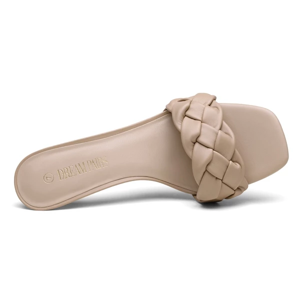 Rhinestone Open Toe Kitten Heel Mule Sandals NUDE PU 6 Rhinestone Open Toe Kitten Heel Mule Sandals NUDE PU - Image 4