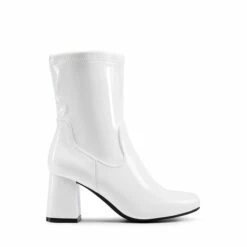 Mid Calf Square-Toe Gogo Boots WHITE-PAT