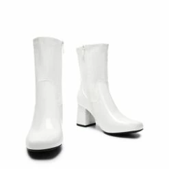 Mid Calf Square-Toe Gogo Boots WHITE-PAT -DREAM PAIRS Sales 1026 WHITE PAT 5