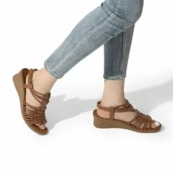 Strappy Ankle Strap Wedge Sandals BROWN -DREAM PAIRS Sales 1027 26