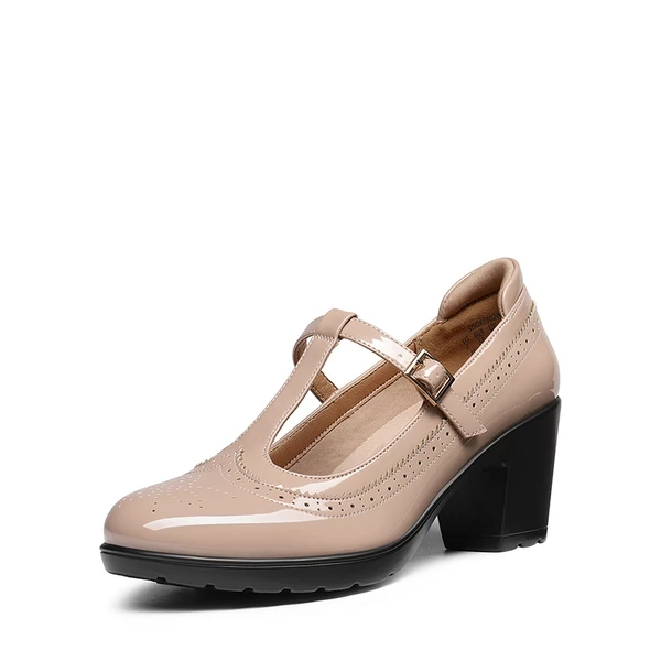 T-Strap Round Toe Pumps NUDE-PAT 4 T-Strap Round Toe Pumps NUDE-PAT - Image 2