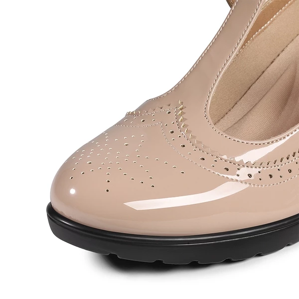 T-Strap Round Toe Pumps NUDE-PAT 3 T-Strap Round Toe Pumps NUDE-PAT