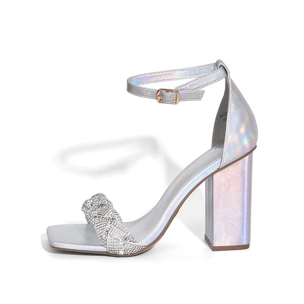 Braided Ankle Strap Block Heel Sandals SILVER-RHINESTONE 3 Braided Ankle Strap Block Heel Sandals SILVER-RHINESTONE