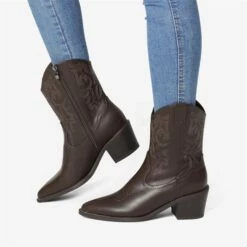 Western Chunky Heel Cowboy Ankle Boots DARK BROWN -DREAM PAIRS Sales 1030 dark20brown205