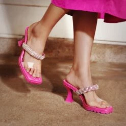 Rhinestone Strap Quilted Heel Sandals HOT PINK 12 Rhinestone Strap Quilted Heel Sandals HOT PINK -DREAM PAIRS Sales 1031 12018