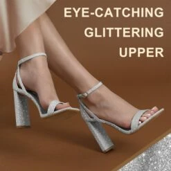 Women's Open Toe Chunky High Heel Sandals SILVER 8 Women's Open Toe Chunky High Heel Sandals SILVER -DREAM PAIRS Sales 1035 DREAM PAIRS Women SDHS2207W SILVER 3