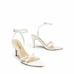 Criss-Cross Strap Stiletto Heel Sandals WHITE-PAT -DREAM PAIRS Sales 1035 WHITE PAT5