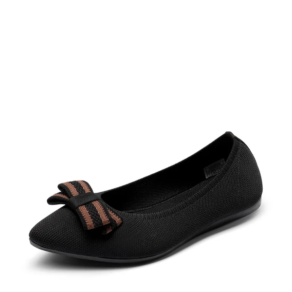Bowknot Pointed Toe Knit Flats BLACK 4 Bowknot Pointed Toe Knit Flats BLACK - Image 2