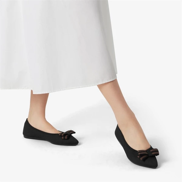 Bowknot Pointed Toe Knit Flats BLACK 5 Bowknot Pointed Toe Knit Flats BLACK - Image 3