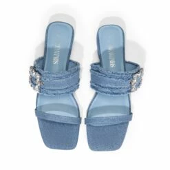 Rhinestone Buckle Strap Sandals DENIM BLUE