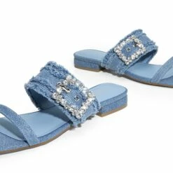 Rhinestone Buckle Strap Sandals DENIM BLUE -DREAM PAIRS Sales 1043 DENIM20BLUE205